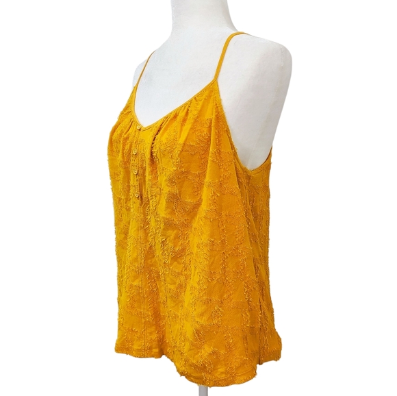 Anthropologie Mustard Yellow Textured Henley Style Button‎ Front Tank Top in M - Picture 3 of 9